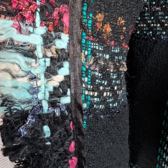 Luisa Spagnoli Italy Woven Knit Vest Black Multicolor Plaid Fringe Large IT 46 - Picture 12 of 15